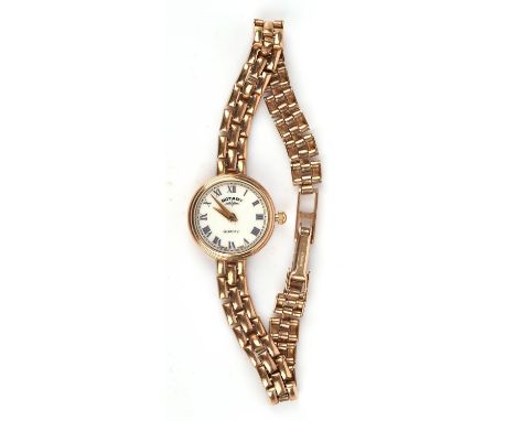 Rotary wristwatch, 18mm white dial with Roman numerals, quartz movement, in a 9 ct gold case and braceletCondition Report:  G