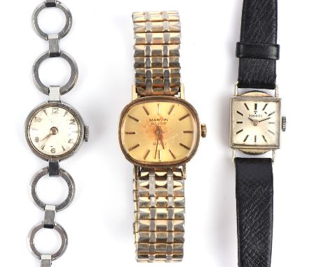 Marvin  A Ladies gold wristwatch the signed dial with baton hour markers and fitted with a manual wind movement, the case bac
