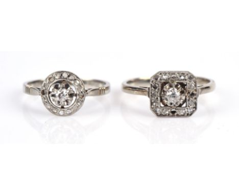 Two French diamond cluster rings, designed as a central old cut diamond, surrounded by rose cut diamonds, with French marks 1