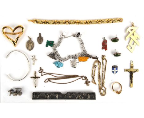 A quantity of silver and costume jewellery including a charm bracelet, bangle, earrings, charms and a necklace, all in silver