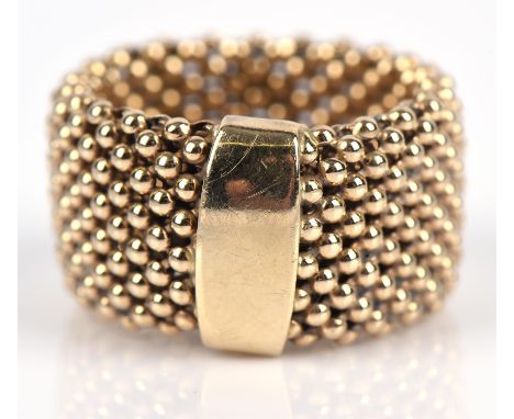 Italian chain link ring, 1.5cm in width, with solid gold panel, inside stamped 14 ct, Italy, with a sponsors mark of a T in a