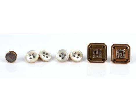 19th C French diamond and enamel cufflinks, with central rose cut set swirl set with in a black enamel frame, bearing French 