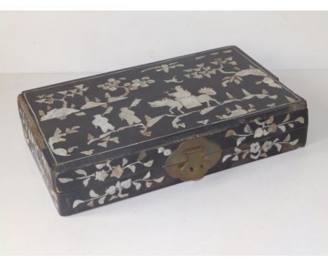 A 19thC Chinese mother-of-pearl inlaid box, 12.25" across - a/f.