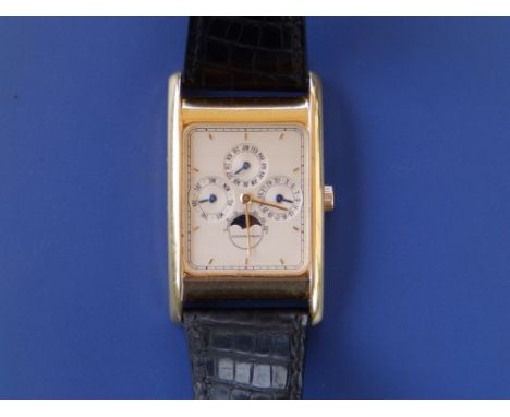 A gent's 18ct gold Audemars Piguet Perpetual Calendar wrist watch with moonphase, the white rectangular dial with three subsi