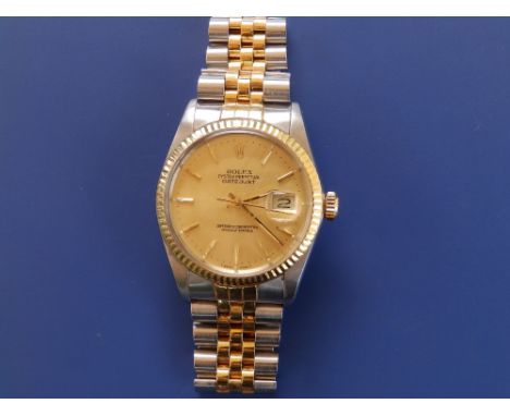 A gent's bi-metal Rolex Oyster Perpetual Datejust Superlative Chronometer wrist watch with gold dial - small wrist size.