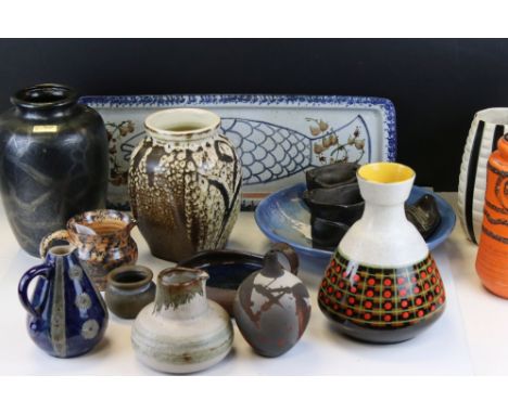 Large collection of Studio Pottery including John Leach Jug, Holst Bowl, West German, Dumler &amp; Breiden, etc 