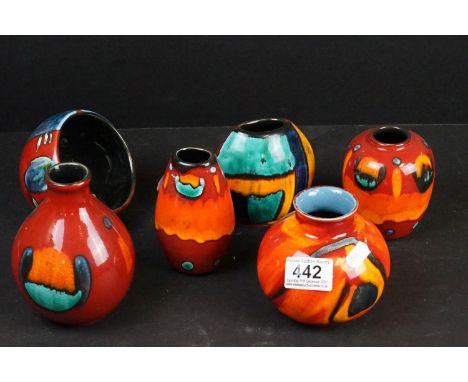 Six Small Poole Pottery Vases, tallest 14cms high 