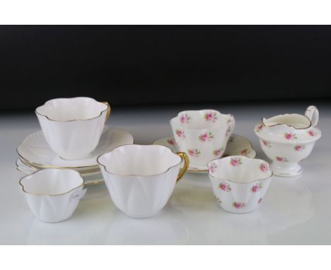 Shelley Fine Bone China Tea Ware in the Dainty shape and Regency Pattern comprising Two Tea Cups, Two Saucers, Small Bowl and