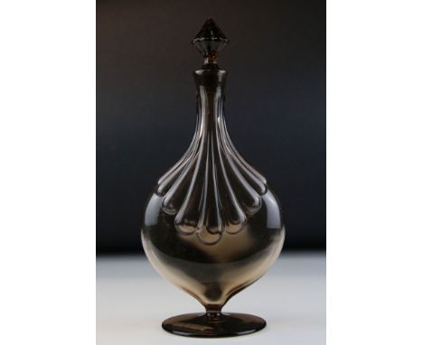 Simon Gate Smokey Glass Moulded-blown Decanter / Perfume Bottle and Stopper, designed for Sandvic, circa 1923, 25cms high 