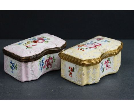 Two 19th century enamel trinket boxes with floral decoration. 