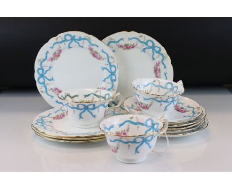 Early 20th century Wileman &amp; Co ' The Foley China ' (pre-Shelley) Royal Shape Tea Ware in the Rose Festoon &amp; Bows pat