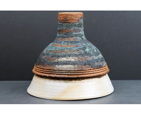 Robin Welch (British 1939-2019) Studio Stoneware Textured Ring Pedestal Bowl, impressed marks, 21cms diameter x 19cms high 