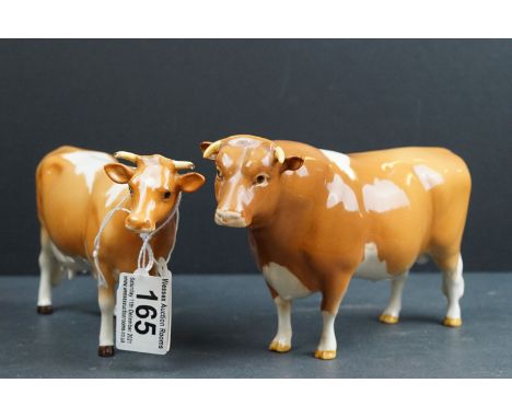 Beswick Guernsey Bull Ch Sabrinas Sir Richmond 14th, model 1451 together with Beswick Guernsey Cow, model No. 1248A, first ve