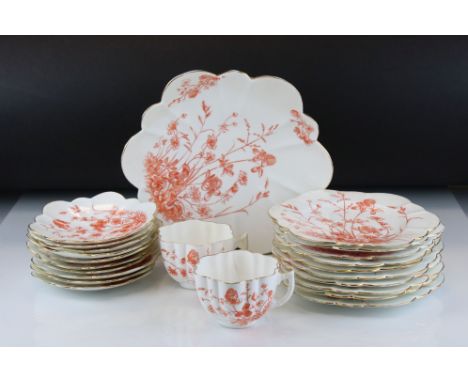 Late 19th century Wileman &amp; Co Tea Ware in the Alexandra Shape and Clover Pattern comprising Two Cups, Nine Saucers, Ten 