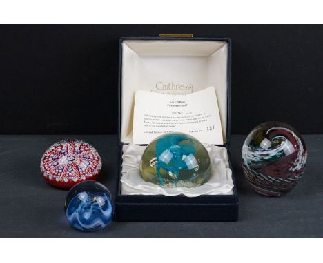 Boxed Caithness Glass Paperweight ' Vortex ' limited edition 181/1000 together with another Caithness Paperweight, Sanders &a