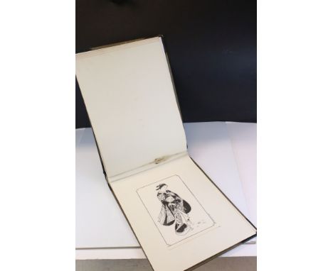 Album containing a large number of Japanese signed woodblock figure and portrait studies 