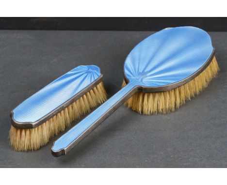 A pair of fully hallmarked sterling silver and blue guilloche enamel decoration. 