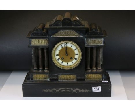 Victorian Slate Mantle Clock of architectural form, 41cms long x 37cms high 