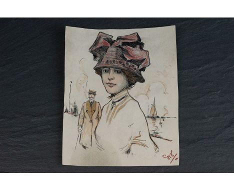 Early 20th century watercolour portrait of a lady, believed to be Annie Kenney, suffragette, signed and dated 1910 