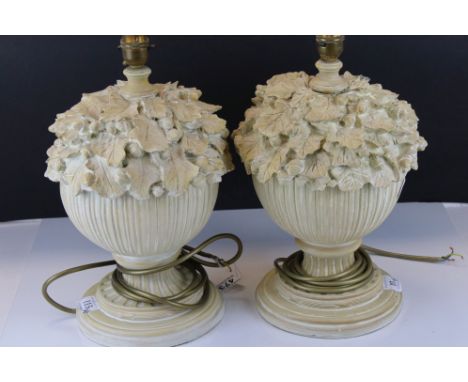 Pair of modern lamp bases, of vase form with acorn and oak leaf decoration, approx. 37.5cm high overall (2) 