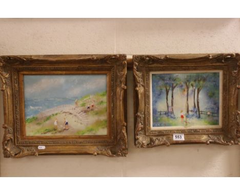 Two Max Karp Enamel on Copper Paintings, one depicting Children playing by the sea, 29cms x 21cms and the other Children play