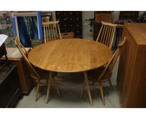 Ercol Dining Suite comprising Four Goldsmith Windsor Blonde Elm and Beech Dining Chairs together with Ercol Blonde Elm and Be