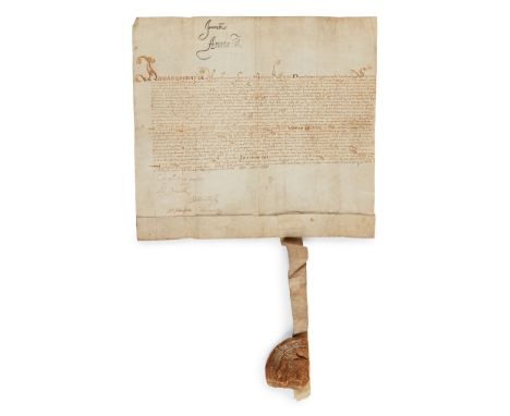 Queen Anne of Denmark, 1574-1619, Queen Consort of King James VI &amp; I Manuscript charter issued in dated Edinburgh 28th Fe