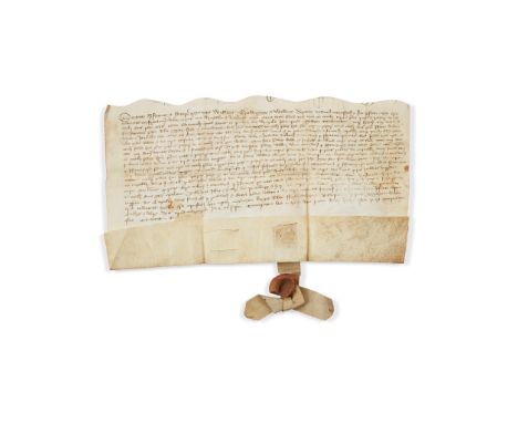 Somerset - Indenture agreement William Drulkinyng, William Porant and Robert Dynt of land in the Document signed, manuscript 