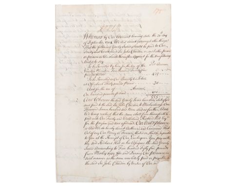 [Waldensian Protestants] - Anne, Queen of Great Britain (1665-1714) Manuscript Warrant Signed a fine signature placed central