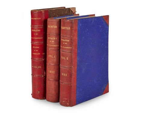 Colony of Mauritius Debates of the Council of Government Session 1892. 2 volumes, 8vo, 1469pp (continuous pagination), origin