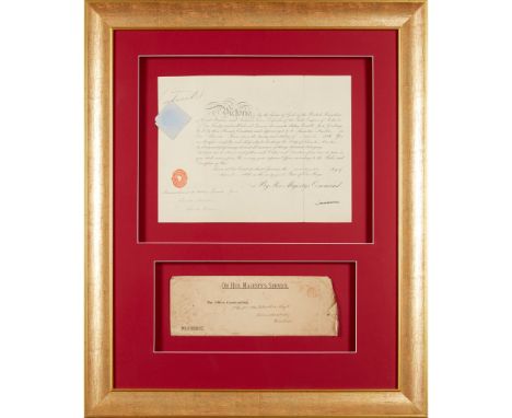 Victoria, Queen of the United Kingdom of Great Britain and Ireland Document signed printed and manuscript on paper, 29 x 39cm