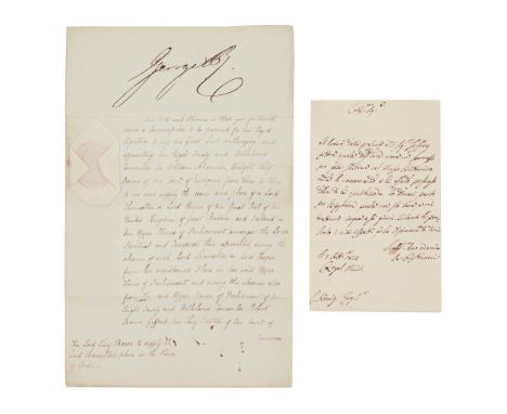 George IV, King of the United Kingdom of Great Britain and Ireland &amp; Robert Peel as Home Secretary written on paper in a 