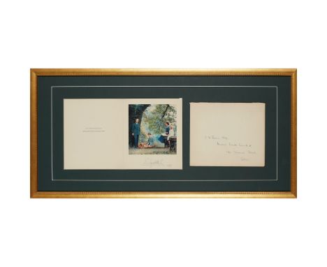 Elizabeth II, Queen of the United Kingdom Christmas Card signed by Queen Elizabeth with a photograph showing the Queen, the D