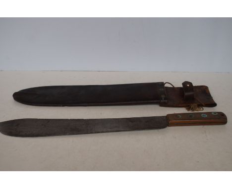 Military machete with leather scabbard &amp; crows foot 