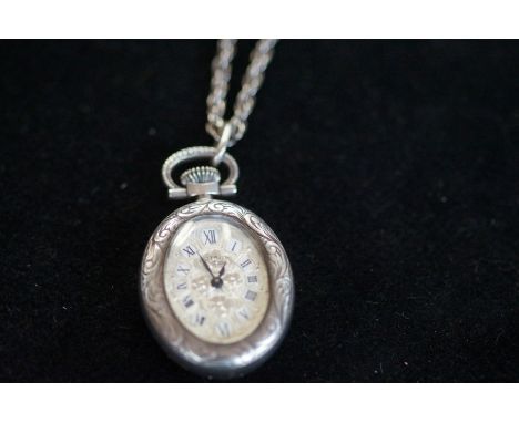 Silver Rotary pendant watch &amp; chain 