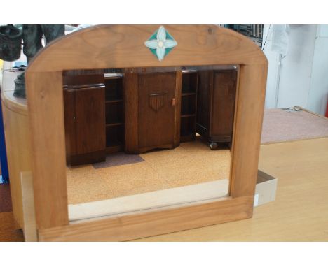 Pine framed wall mirror with ceramic plaque 