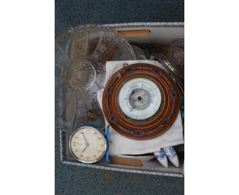 Mixed box to include vintage Sturm clock, barometer &amp; other 