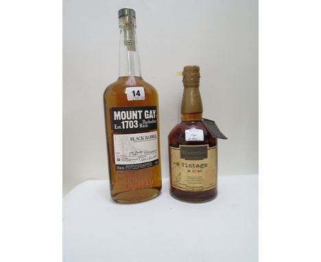 A bottle of Mount Gay Black Barrel Barbados Rum, 1lt and a bottle of Westerhall vintage Rum, 750ml