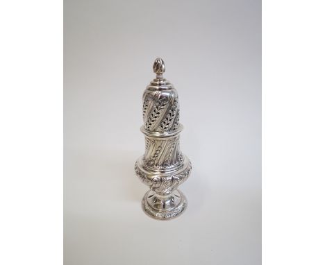 A Victorian silver sugar castor by Fenton Brothers, Samuel Fenton and Alfred Fenton, Sheffield 1891, with a flamed finial, sc