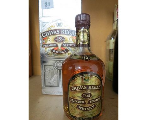A bottle of Chivas Regal 12 year old Scotch Whisky, 1lt and a bottle of Chivas Regal, 12 year old Scotch Whisky 37.5