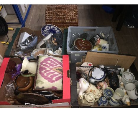 4 BOXES ASSORTED GOODS & PICNIC HAMPER