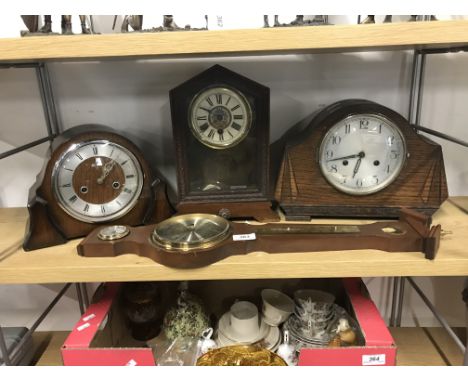 3 VINTAGE MANTLE CLOCKS & BAROMETER