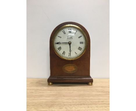 COMITTI OF LONDON MANTLE CLOCK WITH SHELL INLAY & BRASS FEET