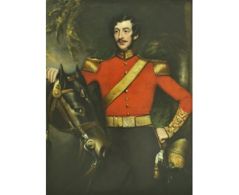 19TH CENTURY ENGLISH SCHOOL IN THE STYLE OF JAMES NORTHCOTE (1746-1831) "Victorian officer in gilt embellished red coat, his 