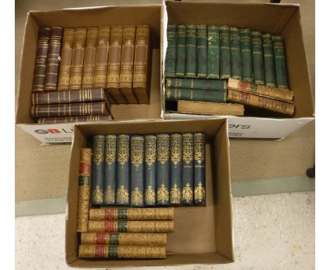 Three boxes of books to include "The Works of Charles Dickens", "The Diary of Samuel Pepys", CHARLES DICKENS "All Year Round"