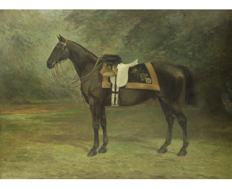 WILLIAM JOSIAH REDWORTH (1873-1947) "An Officer's Charger of the Life Guards", study of charger in Life Guards regalia in a p