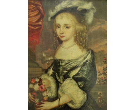17TH CENTURY DUTCH SCHOOL IN THE MANNER OF CASPAR NETSCHER (1639-1684) "Young lady in feathered cap", her hair in ringlets, w