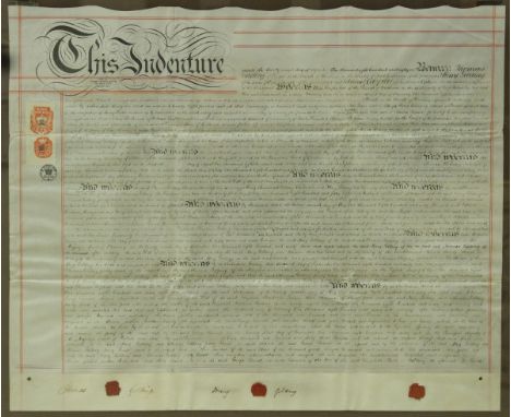 A collection of eight various 19th Century indentures together with a framed and glazed "The International Nickel Company" sh