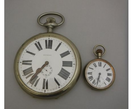 A 19th Century pocket watch of large proportions, the white enamel dial set with Roman numerals and secondary dial, inscribed