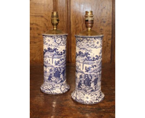 A pair of 19th Century Pratt's "Native Scenery" vases table lamps CONDITION REPORTS Tarnishing, scratches and accretions on t